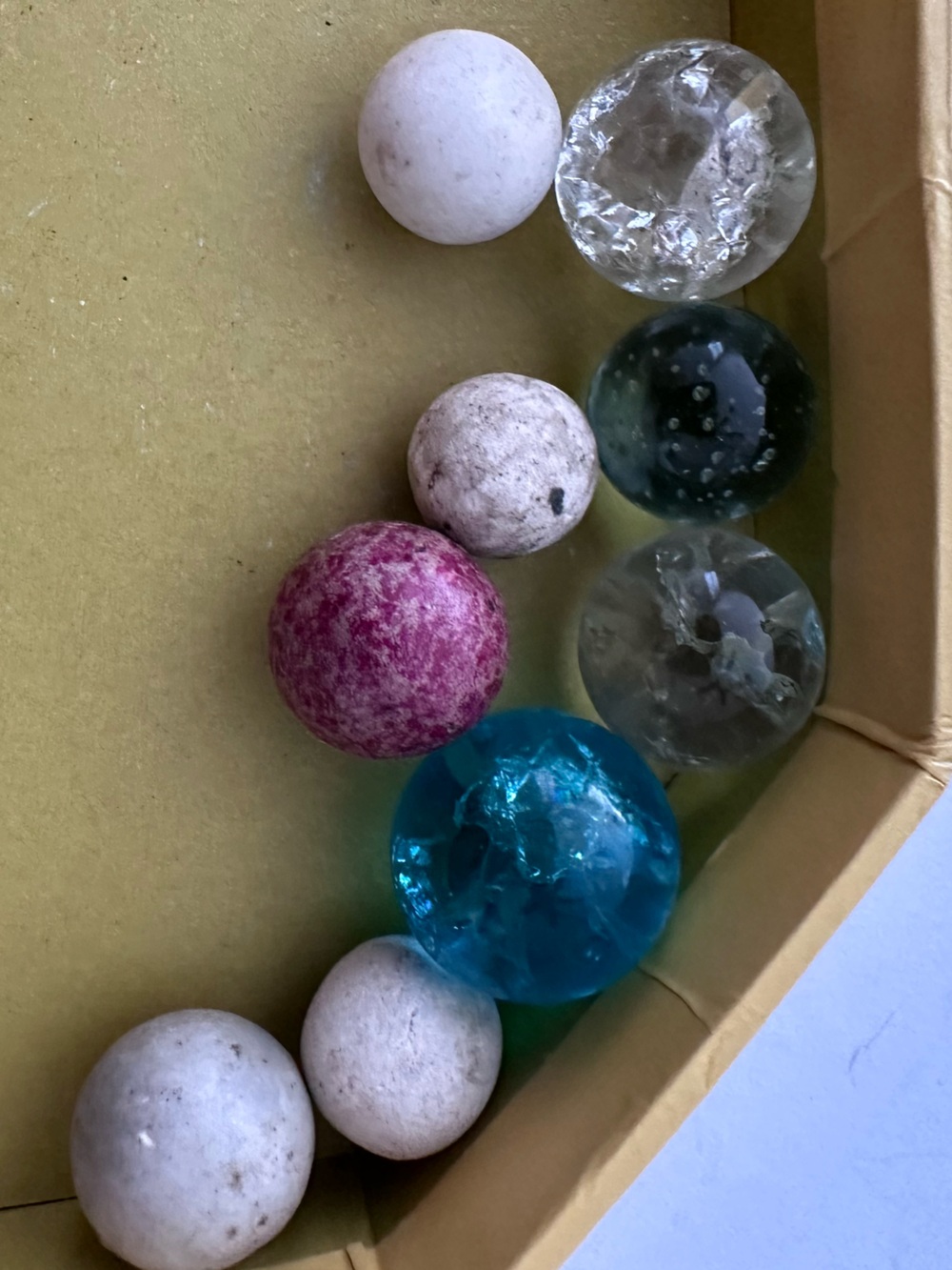 Old Lot of 9 German Clay GLAS Marbles Colored